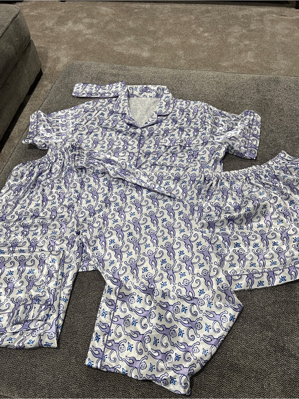 Women’s Purple Monkey Print Pajama - 4 Piece Set